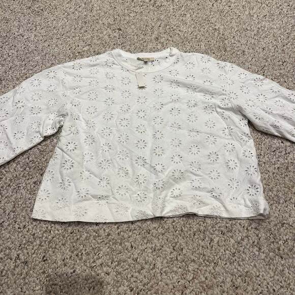 NWT Madewell Embroidered Wide Sleeve Boxy Tee Sz S Floral Preppy Casual - Picture 1 of 7
